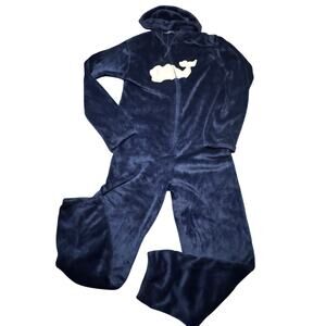 Vinyard Vines High Loft Whale Hooded One-Piece Pajama Juniors XL 18 Fleece Navy
